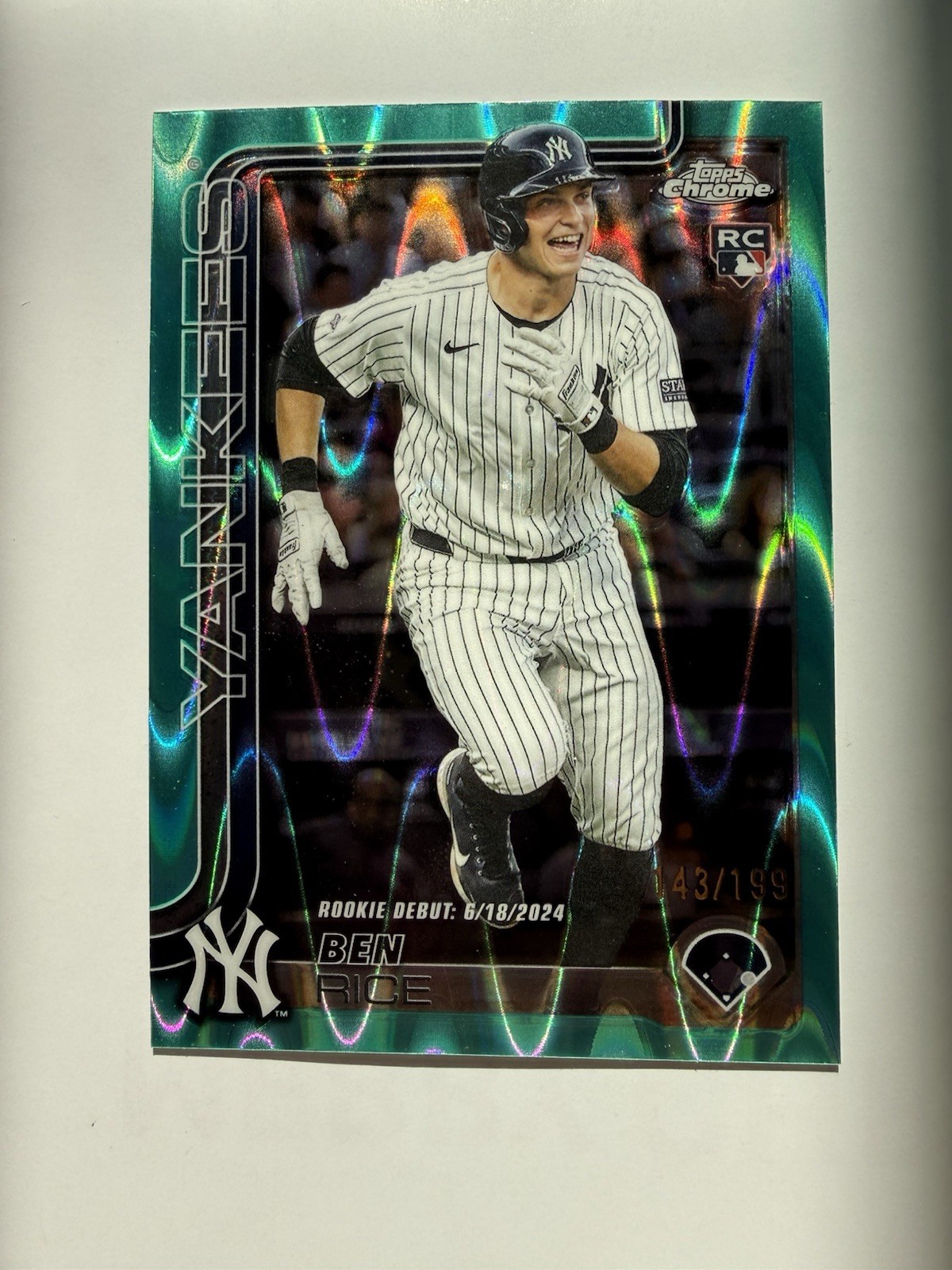 2025 Topps Chrome Update Ben Rice RC Aqua Raywave 143/199 USC138