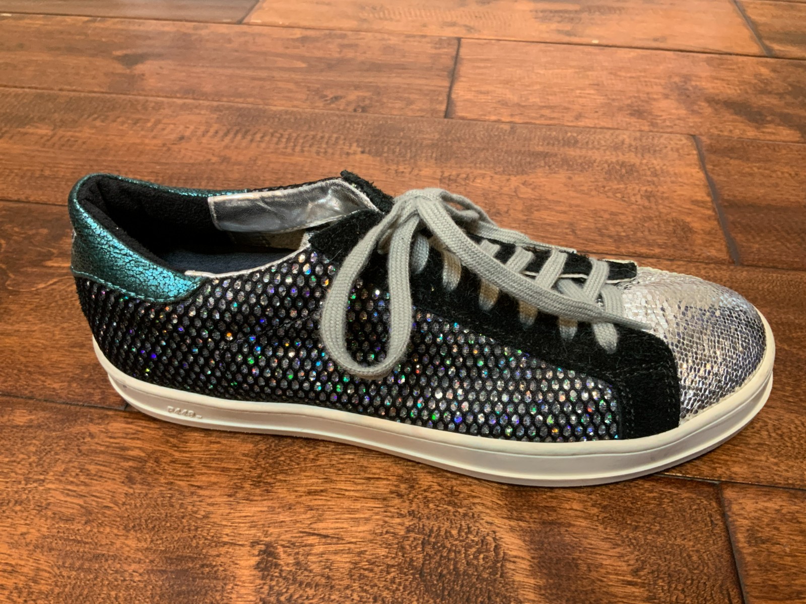 P448 John Black Silver Sparkling Mesh Lace-Up Low Top Sneakers, Size 7 | 37