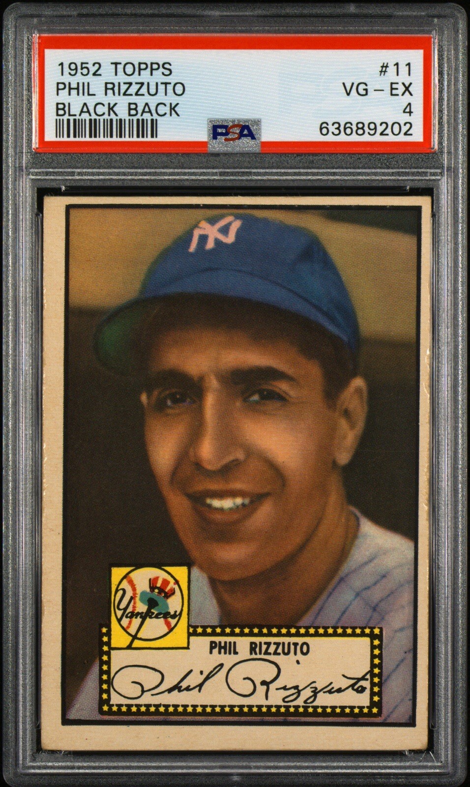 1952 Topps - Phil Rizzuto #11 - Black Back - PSA 4 VG-EX