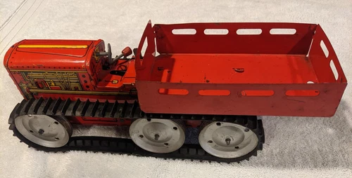 1940's Marx Giant Reversing Tractor Wind Up Tin Toy. Missing Farmer. Working.