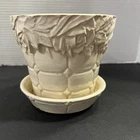 Vintage McCoy USA Ivory Flower Planter Pot Quilted Block w/ Leaves 5” Tall MCM