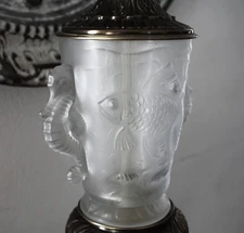Vintage Laique Style Frosted Glass Nautical French Art Nouveau Urn Table Lamp