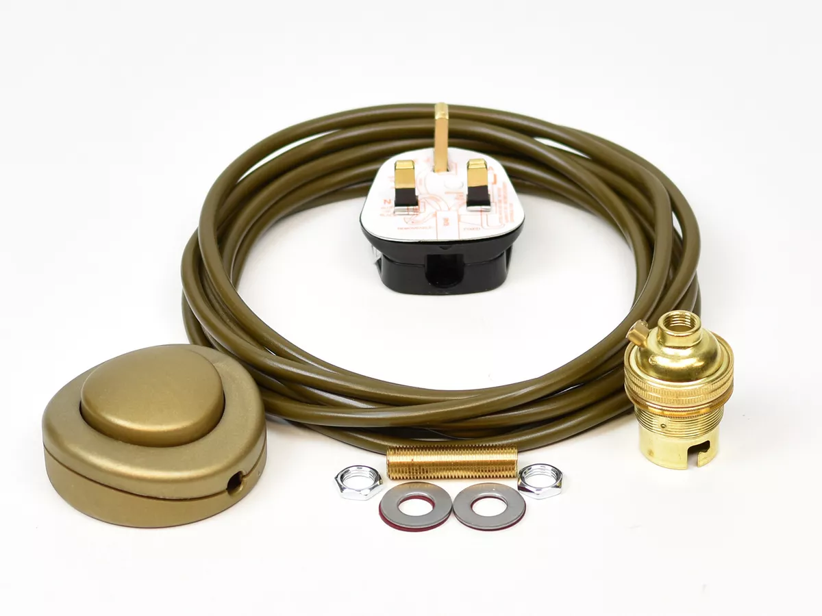 Floor Lamp Wiring Kit Brass Bulb Holder BC B22 Fitting Flex Cable Plug Switch
