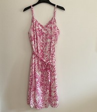 Gap Women Dress Size L Pink White Tropical Sleeveless With Belt