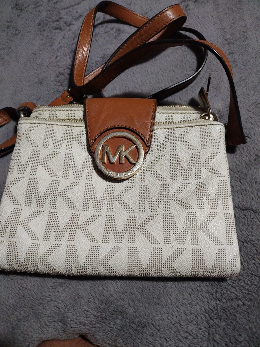 MICHAEL KORS SIGNATURE FULTON LOGO CROSSBODY BAG PURSE BEIGE VANILLA