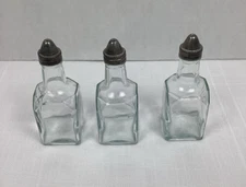 Clear Glass Oil and Vinegar Cruet Set with Metal Tops, 3 Jars, 6" tall