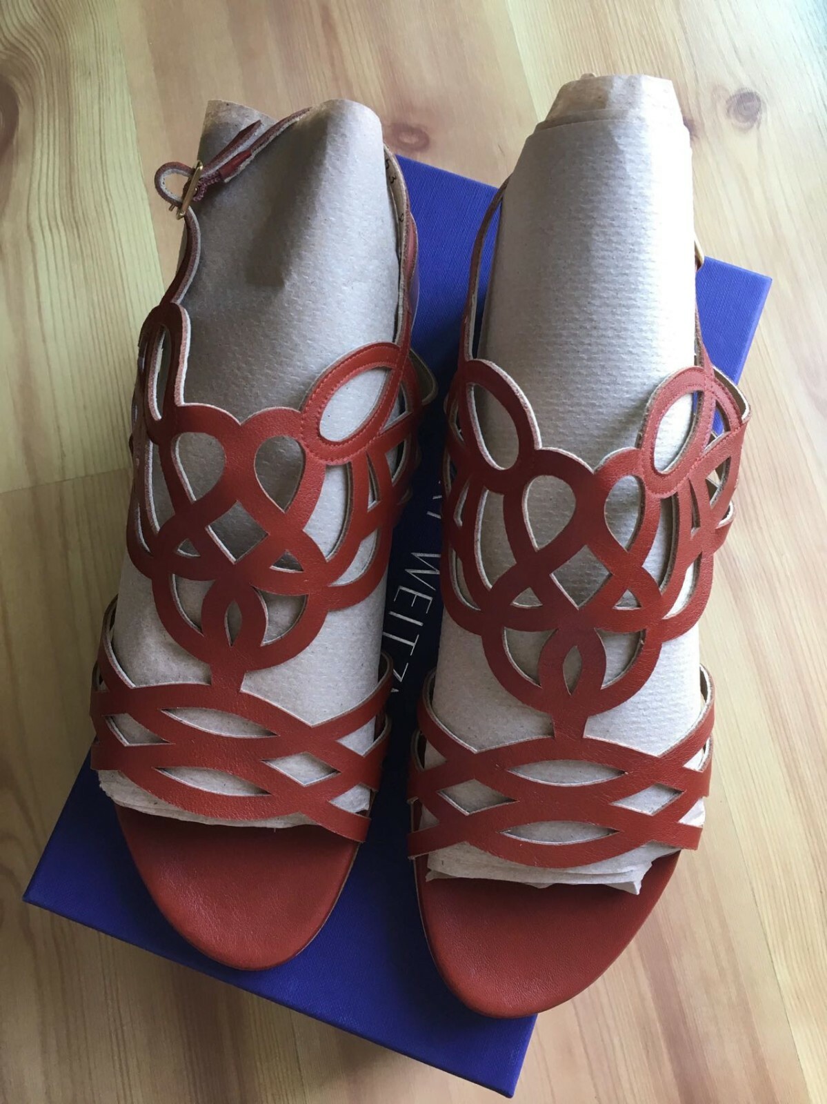 STUART WEITZMAN Womens Orange Filigree Cutout Low Heel Sandals | eBay