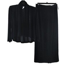 Alex Evenings Size L Open Front Black Velvet Lined 2pc Long Skirt Suit 30x43