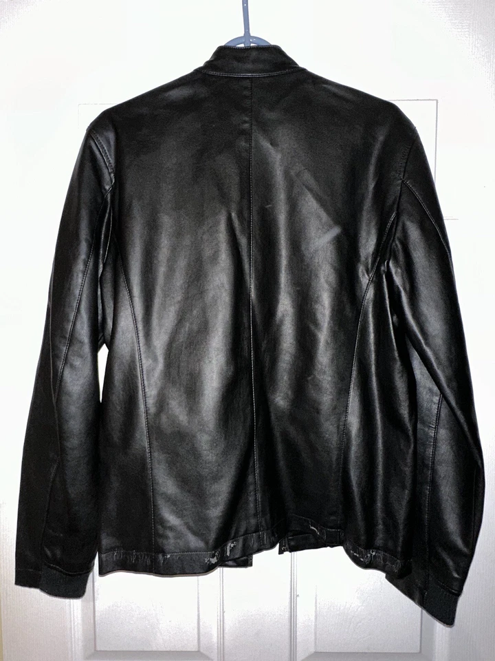 PERRY ELLIS Men's Zipper Faux Leather Moto Jacket S Black - Image 2 of 4