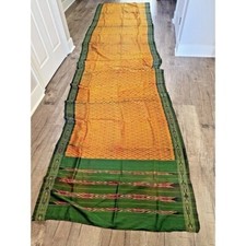 Indian WOMENS PRE-OWNED VINTAGE GOLDEN/MUSTARD PRINT PURE SILK SAREE SARI CRAFTS