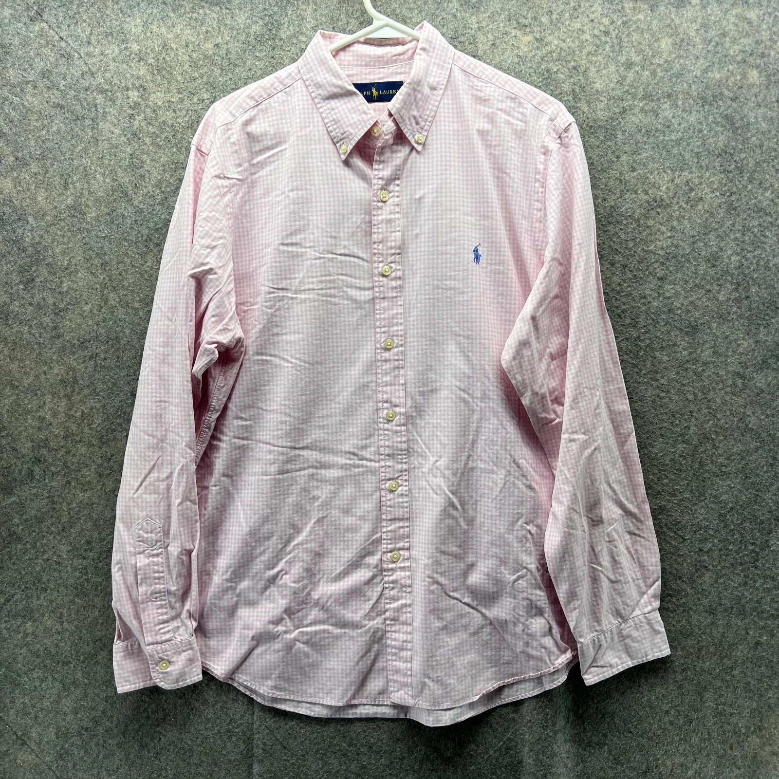 Ralph Lauren Shirt Men Large Pink Casual Button Up Preppy Gingham Check Pony