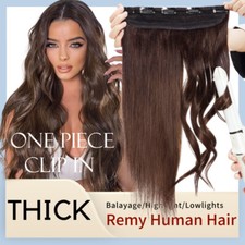 THICK One Piece Clip In Russian Remy Real 100 Human Hair Extensions Straight
