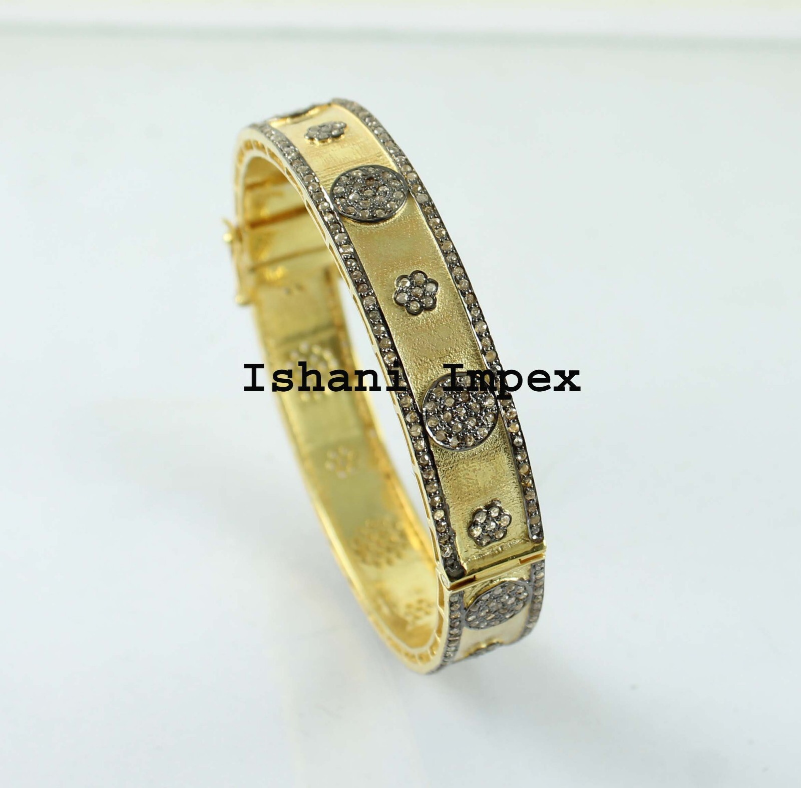 Bangle Natural Rosecut Diamond 925 Sterling Silver Victorian Gold Plated Bangle-image