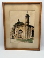 Original Watercolor And Pen Drawing Artist B Singer Framed Under Glass