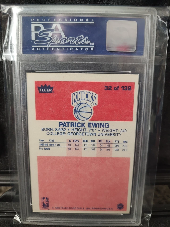 Tarjeta de novato Patrick Ewing 1986-87 Fleer Knicks PSA 7 #32 Foto 2 de 2
