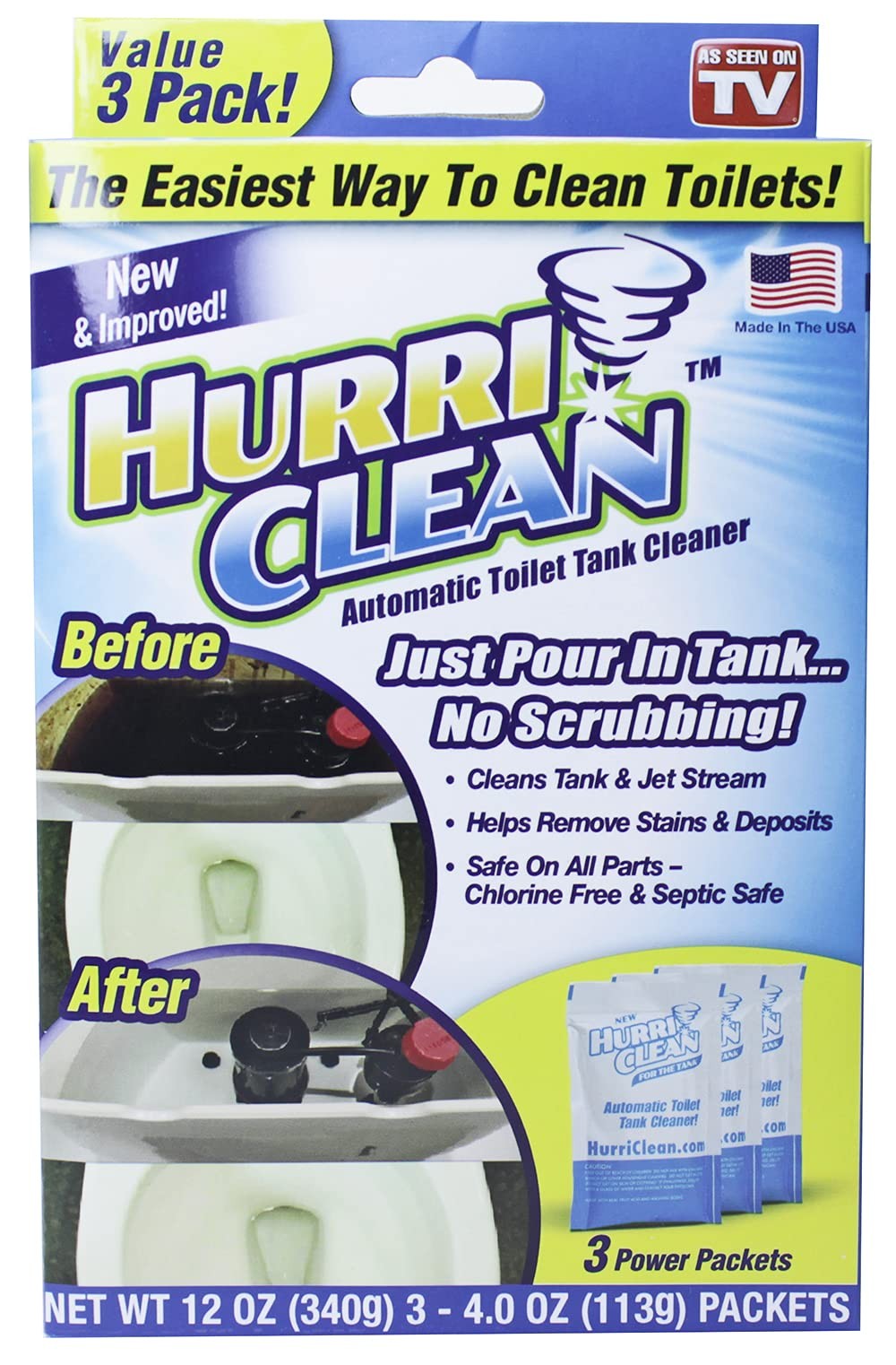 Hurriclean Automatic Toilet Tank Cleaner 3 Pack Value Bundle