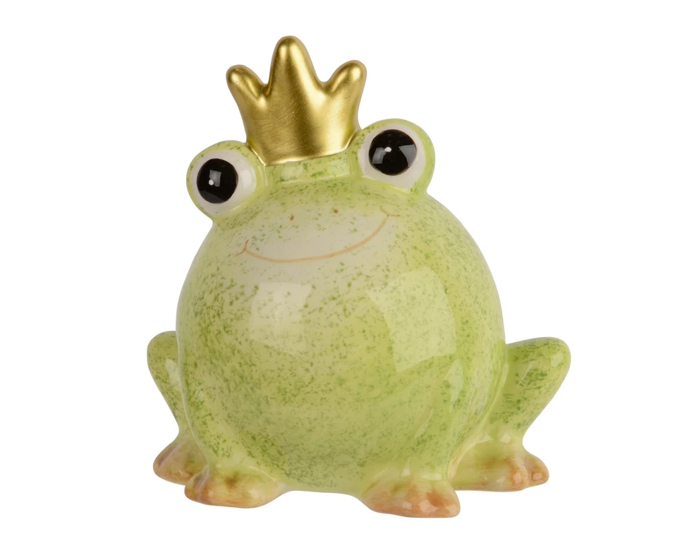 Dekofigur Frosch mit goldener Krone 14,5cm Keramik Dekofrosch Tierfigur Grün - Bild 1 von 1