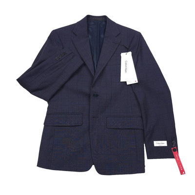 Calvin Klein Morgan Blue Plaid Slim Fit Wool Suit Jacket Blazer Mens Size 44S