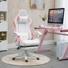 Image of Racing Gaming Chair Reclining PU Leather Computer Chair, White and Purple