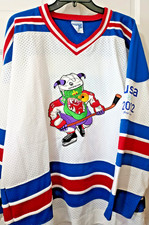 Vtg Hockey Jersey Monster Dot Com Mascot Trump Patch 2002 Salt Lake Sponsor XL