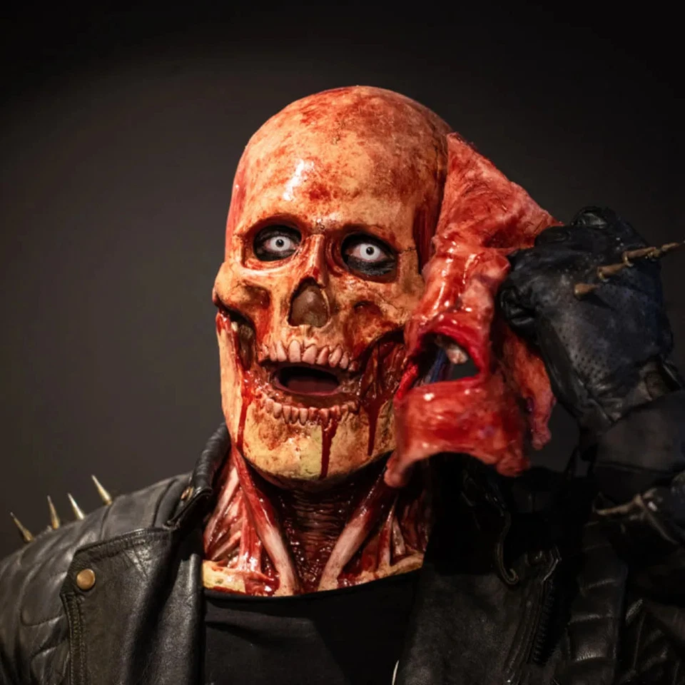 Scary Bloody Skull Joker Maske Latex Horror Clown Doppelschicht Kostüm - Bild 2 von 4