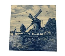 Vintage Blue Delft Blauw Square Art Tile Holland Windmill House Water 6x6 READ