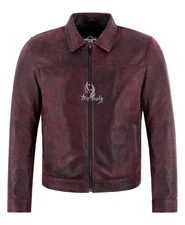 Men's Classic Collared Casual Waxy Leather Jacket Street Inspired Style Jacket