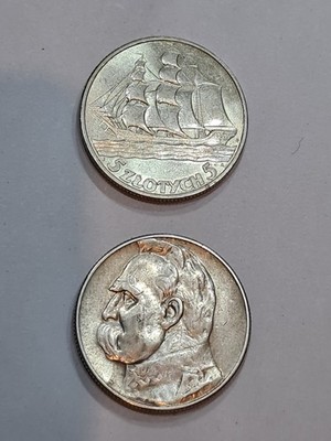 Polen, 2er Set Silbermünzen - 5 Zloty - 1934 und 1936