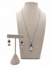 Mabe Pearl and Natural Amethyst in Solid Sterling Silver - pendant/earrings set