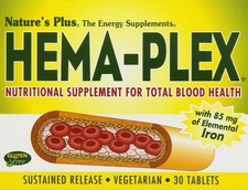NaturesPlus Hema-Plex Iron - 85 mg Chelated Iron, 30 Slow-Release Tablets (Pack
