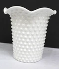 Vintage Hobnail Milk Glass Large 8" Vase With Ruffled Rim in Very Good Condition