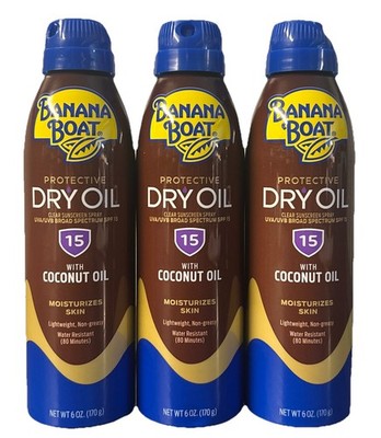 Banana Boat Tanning Dry Oil Sunscreen Spray SPF 15 - 6oz Each Exp 11/2027 3 Cans