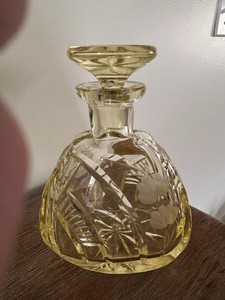 Gorgeous Yellow Crystal Decanter W/ Stopper German Bleikristall Excellent 6.75”