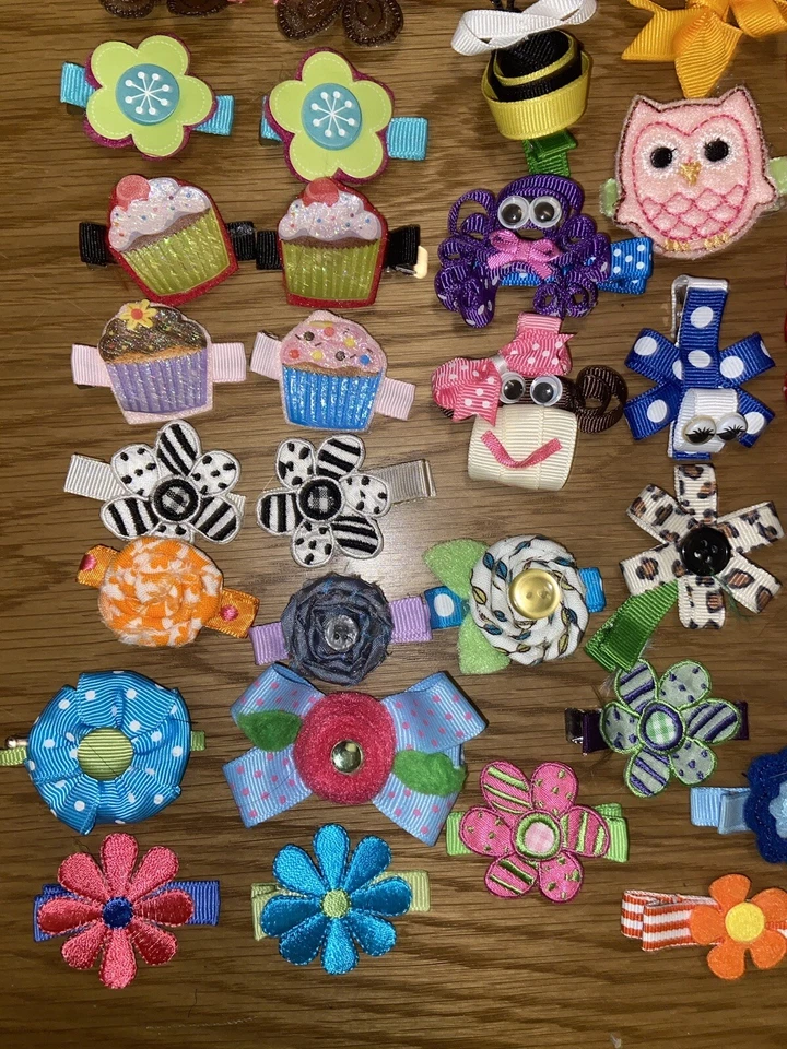 Lot Of 116 Baby Girls Kids Boutique Ribbon Hair Bows Alligator Clips Flowers - Image 3 of 4