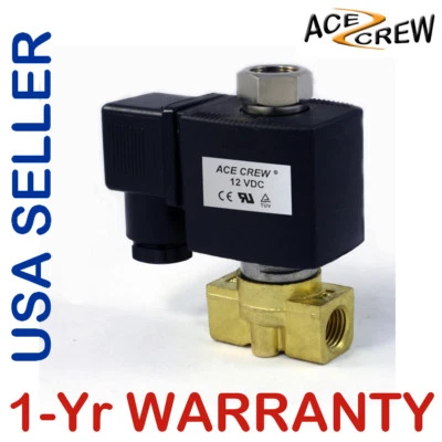 ACE CREW 1/4 inch NORMALLY OPEN 12V DC VDC Brass Solenoid Valve NPT ONE-YEAR WARRANTY