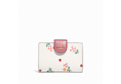 COACH Medium Corner Zip Wallet w/Heart Petal Print Chalk (C7652