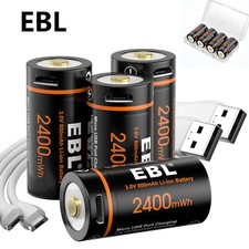 4x EBL RCR123 CR123A CR123 Batteries 3V Lithium Li-ion USB Rechargeable w/Cable