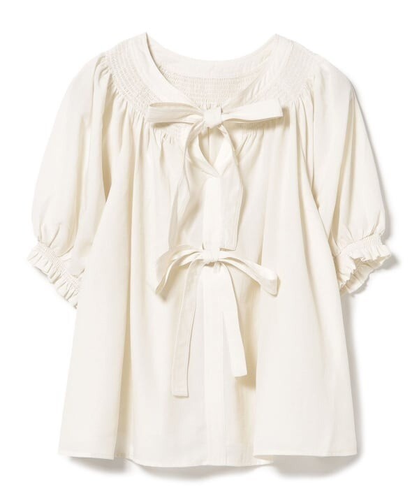 (ASK availability First) BEAMS 2WAY Shirring Ribbon Blouse NEW