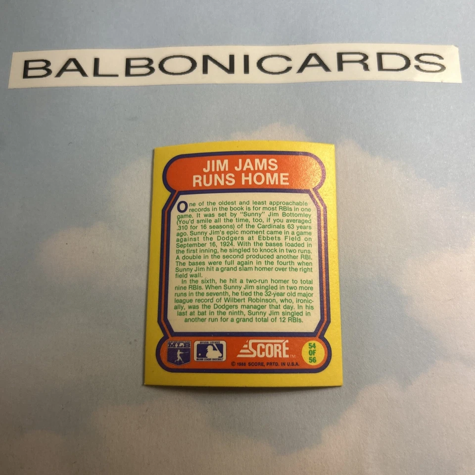 1988 Score - Do You Remember? Inserts #54 Jim Bottomley Magic Motion Card - Image 2 of 2