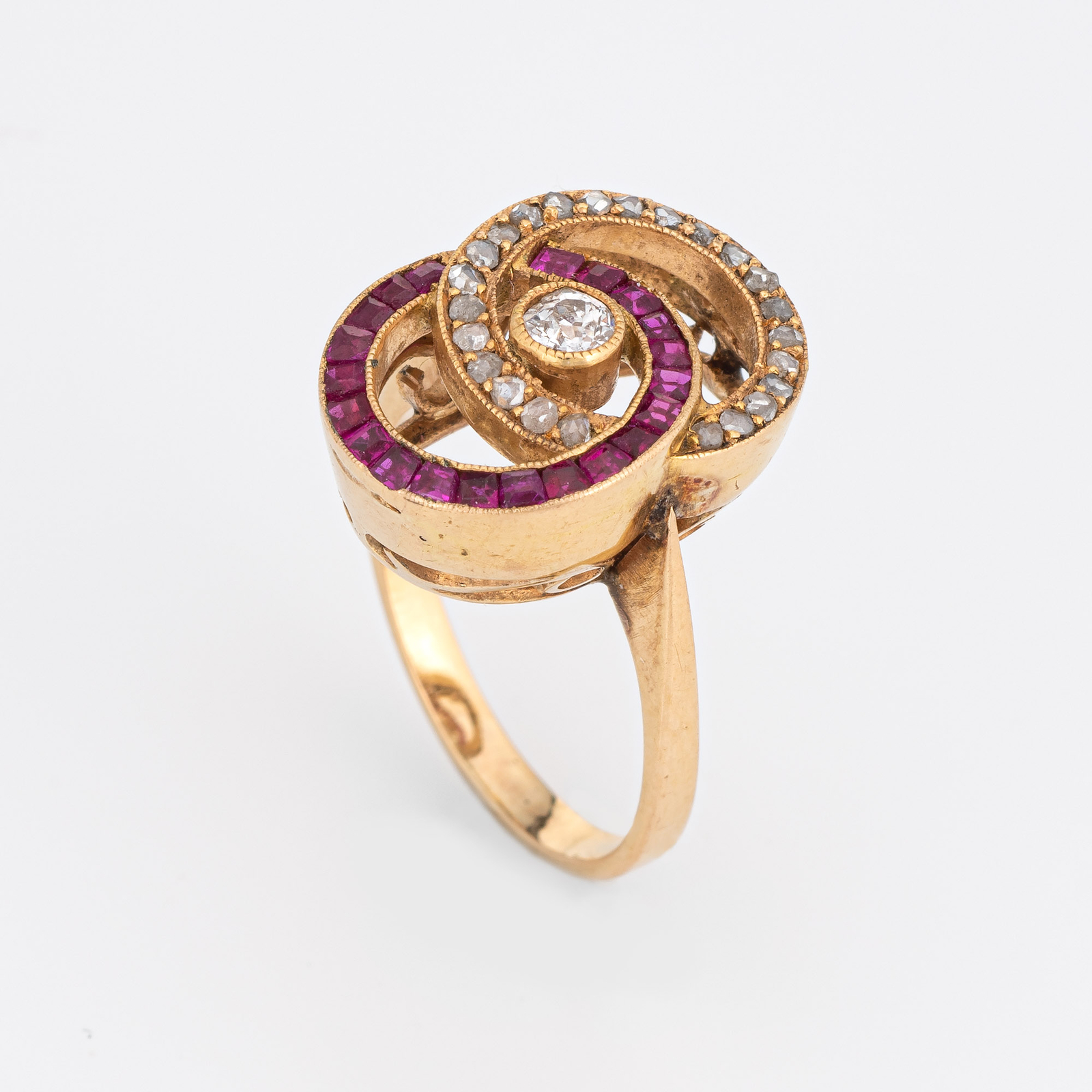 Antique Edwardian Ring Infinity Knot Ruby Diamond… - image 2