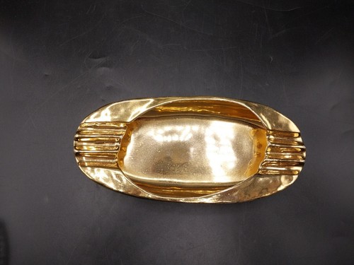 RARE Hazel HANNELL 22kt Gold Ashtray MCM 1950's Oblong Pottery HTF 8.5" - Picture 7 of 24