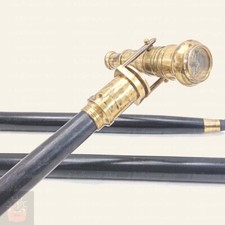 Brass Antique Telescope Handle with Compass Victorian Wooden Walking Stick Cane
