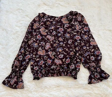 Sanctuary Womens Top Medium Purple Floral Ruffle Boho Peasant Cottagecore 15096x