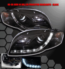 2006 2007 2008 AUDI A4 S4 B7 R8 DRL DAYTIME LED PROJECTOR HEADLIGHTS LAMP BLACK
