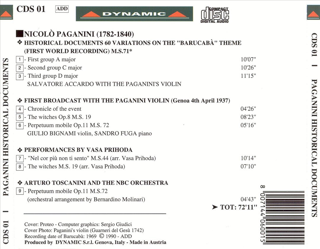 SALVATORE ACCARDO PAGANINI HISTORICAL DOCUMENTS: BARUCABA' NEW CD