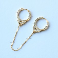 Diamond Chain Hands Cuff Earring,14k Yellow Gold Christmas Gift Jewelry (Single)