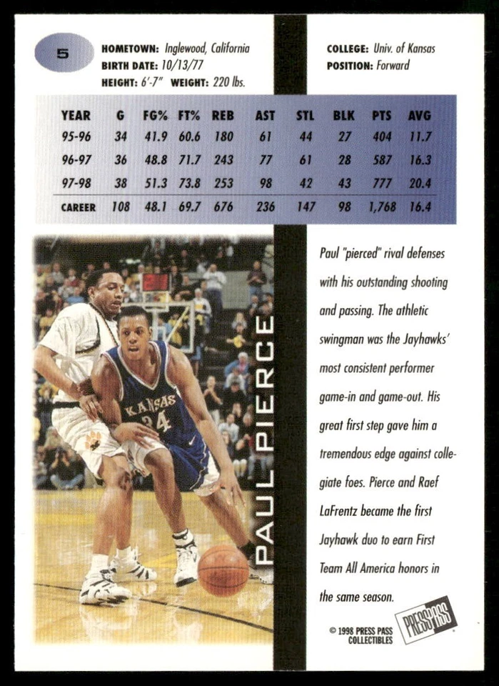Juego completo de baloncesto Press Pass 1998 (1-45) Carter/Pierce/Bibby Foto 4 de 4