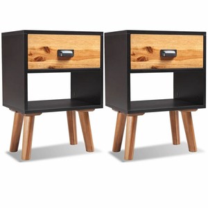 Vidaxl 2x Solid Acacia Wood Bedside Cabinet Table Drawer Nightstand Storage Ebay