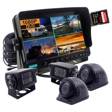 9" Wired Backup Camera System DVR Recorder Monitor 4x 1080P Night View Cameras