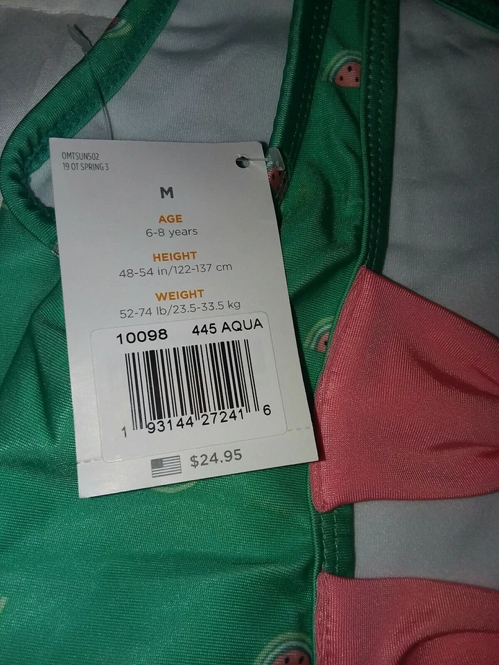 Girls 4/6 New Gymboree Watermelon One Piece Swimsuit Aqua UPF 50+ UV PROTECTION  - Image 4 of 4
